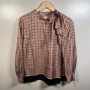J. Crew Collection Tie Neck Silk Top Size 6 Geometric Work Career Office Twee
